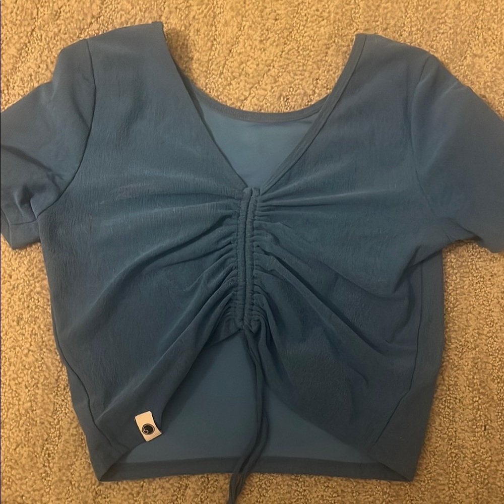 Chic Blue Gathered Women's Blouse